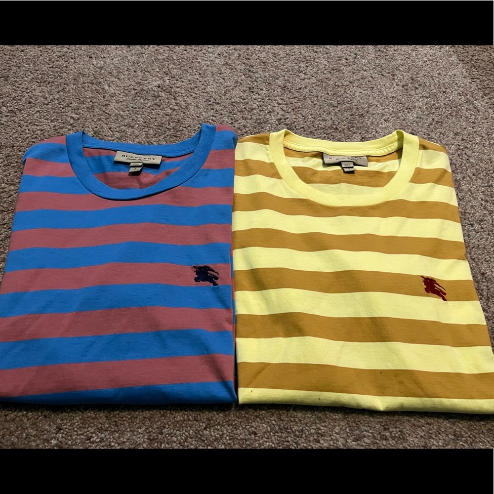 2 Mens small Burberry t shirts. Only blue one was worn once.